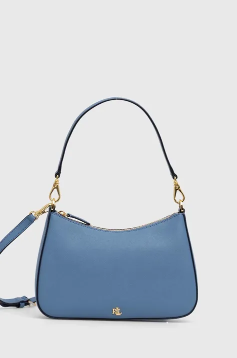 Кожена чанта Lauren Ralph Lauren в синьо