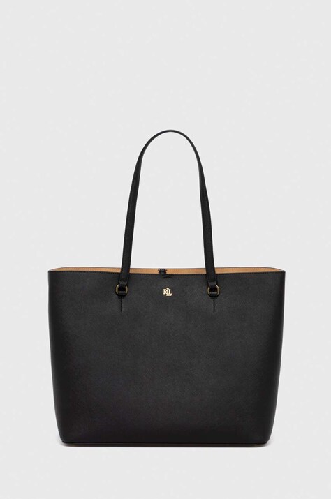 Lauren Ralph poșetă de piele culoarea negru 431911655