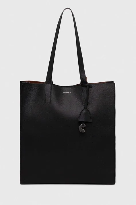 Kožená kabelka Coccinelle čierna farba