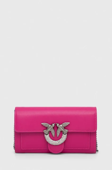 Δερμάτινη τσάντα ώμου Pinko χρώμα: ροζ