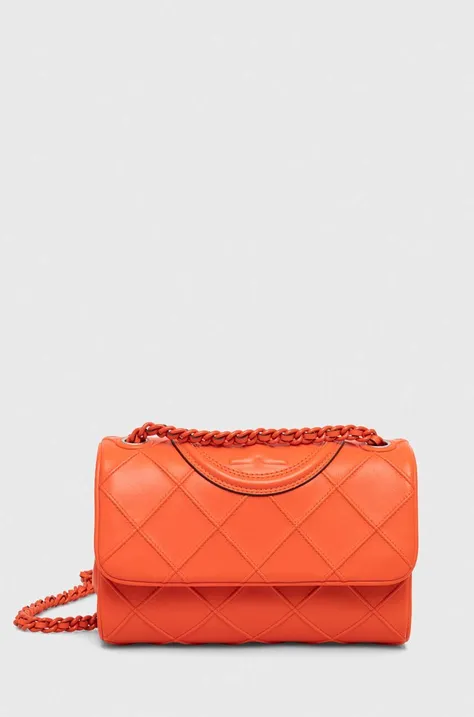 Usnjena torbica Tory Burch oranžna barva