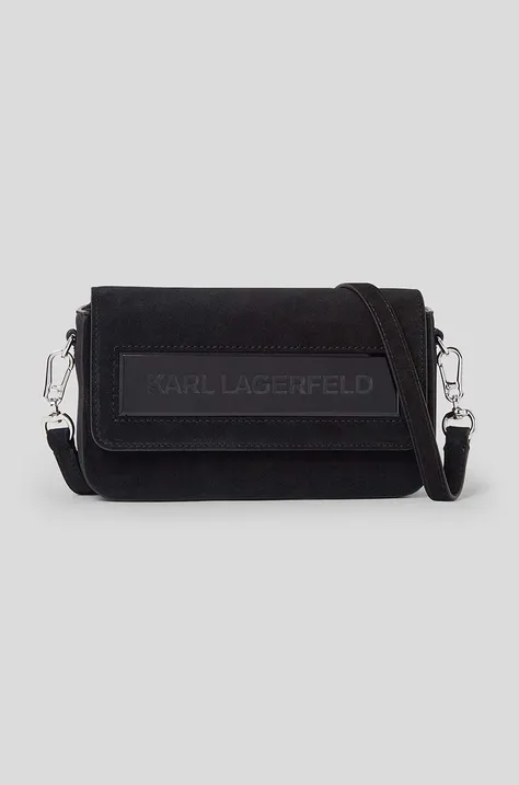 Karl Lagerfeld torebka skórzana ICON K SM FLAP SHB SUEDE kolor czarny