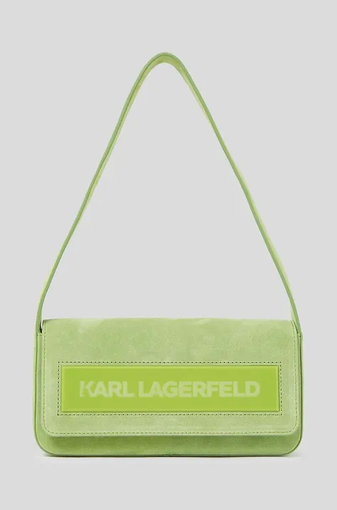 Torba od brušene kože Karl Lagerfeld ICON K MD FLAP SHB SUEDE boja: zelena