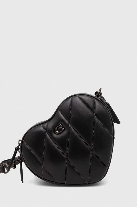 Usnjena torbica Coach Heart Crossbody črna barva