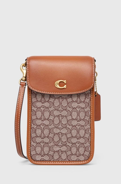 Kabelka Coach C Phone Crossbody hnědá barva