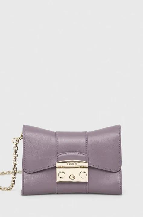 Usnjena torbica Furla Metropolis mini vijolična barva