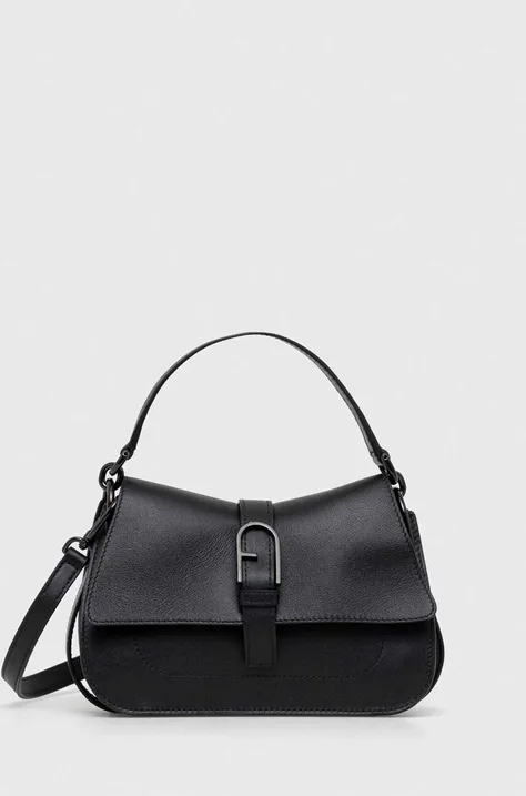 Δερμάτινη τσάντα Furla Flow Mini χρώμα: μαύρο