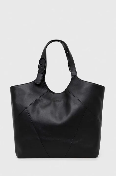 Kožená kabelka Furla čierna farba