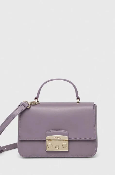 Usnjena torbica Furla vijolična barva