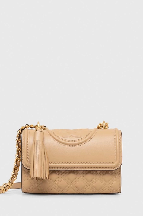 Tory Burch torebka skórzana Fleming Small kolor beżowy 75576.284