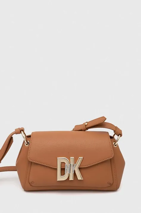 Δερμάτινη τσάντα DKNY χρώμα: καφέ