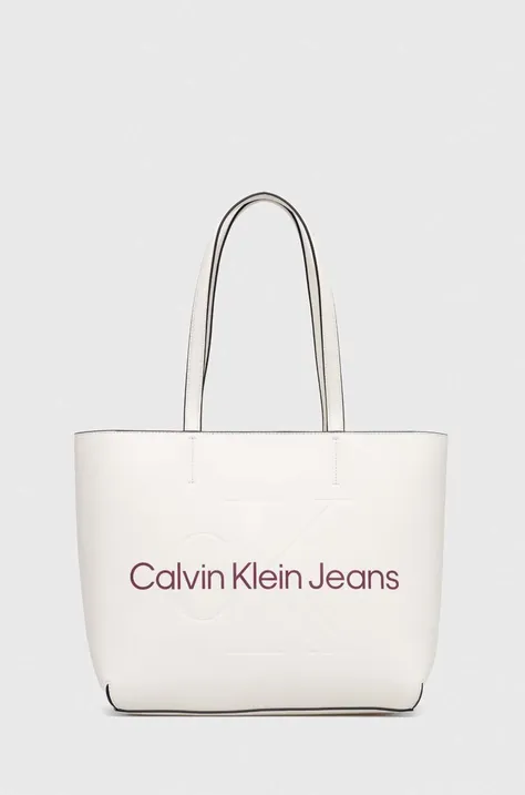 Kabelka Calvin Klein Jeans biela farba
