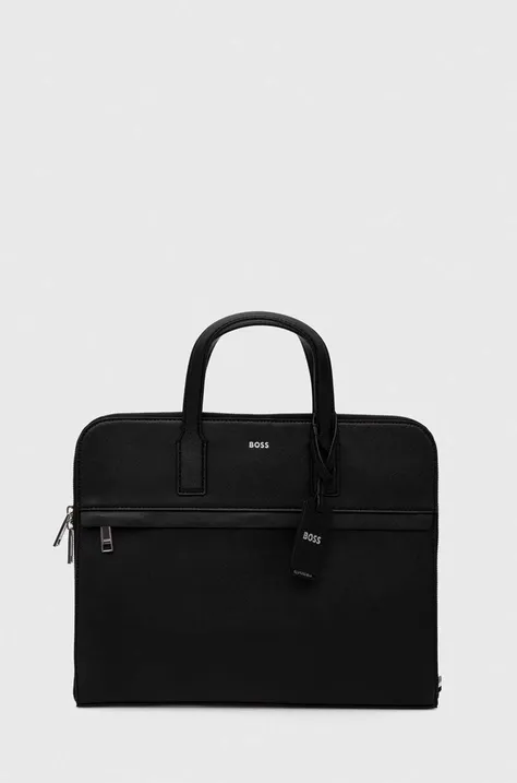 Шкіряна сумка BOSS колір чорний