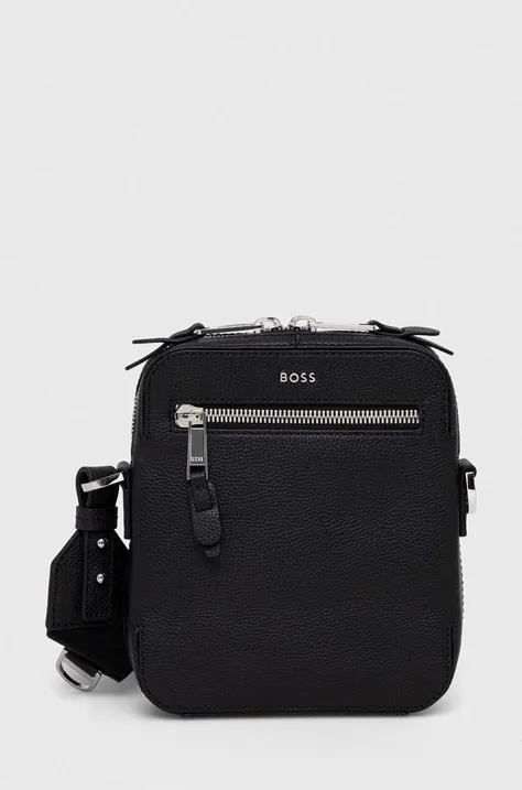 Usnjena torbica za okoli pasu BOSS črna barva