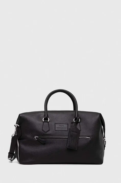 Kožená taška Polo Ralph Lauren čierna farba