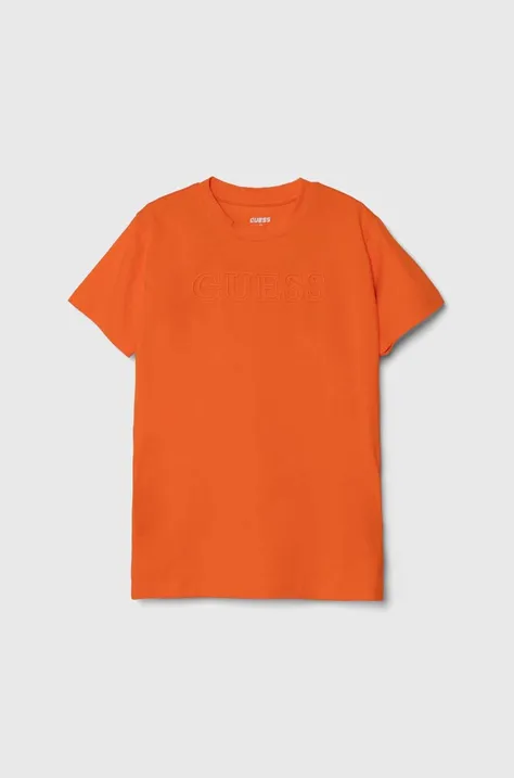 Otroška kratka majica Guess oranžna barva