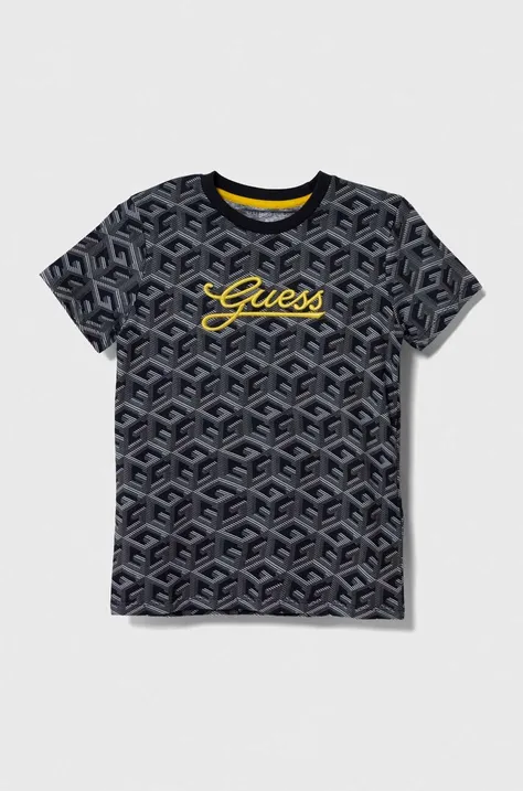 Guess t-shirt bawełniany dziecięcy kolor granatowy wzorzysty