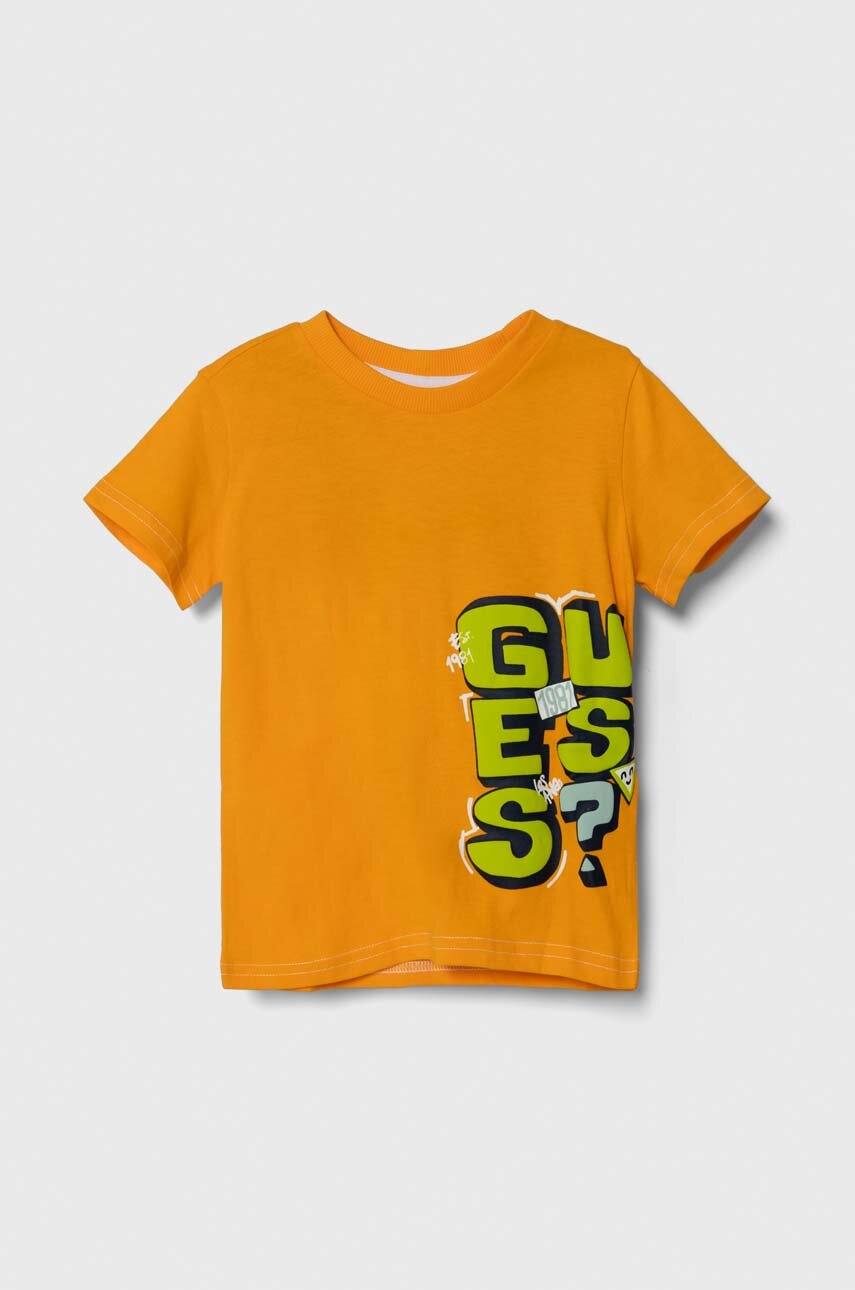 Guess t-shirt bawełniany dziecięcy kolor pomarańczowy z nadrukiem
