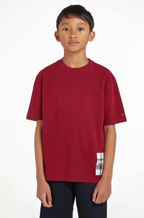 Tommy Hilfiger t-shirt dziecięcy kolor bordowy z aplikacją