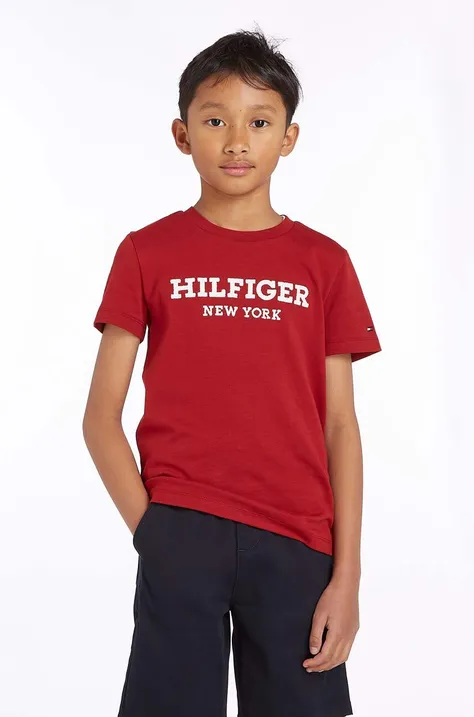 Otroška bombažna kratka majica Tommy Hilfiger bordo barva