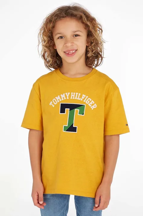 Παιδικό βαμβακερό μπλουζάκι Tommy Hilfiger χρώμα: κίτρινο