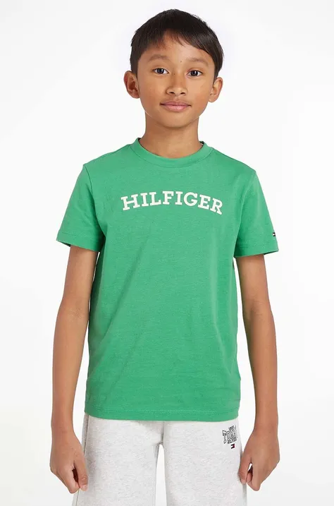 Дитяча бавовняна футболка Tommy Hilfiger колір зелений з принтом