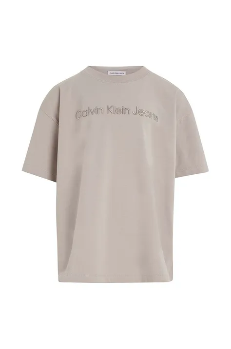 Tričko Calvin Klein Jeans šedá farba, s nášivkou