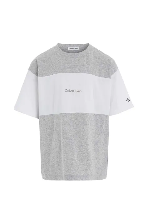 Detské bavlnené tričko Calvin Klein Jeans šedá farba, vzorovaný