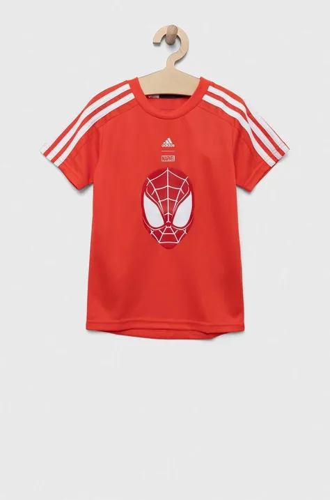 Detské tričko adidas x Marvel červená farba, s potlačou