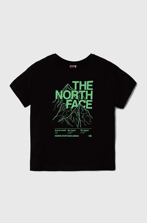 Παιδικό βαμβακερό μπλουζάκι The North Face B MOUNTAIN LINE S/S TEE χρώμα: μαύρο