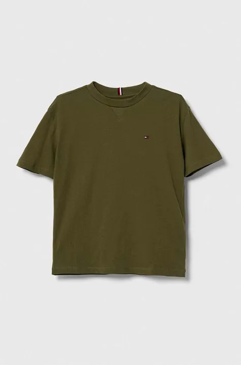 Детская хлопковая футболка Tommy Hilfiger цвет зелёный однотонная