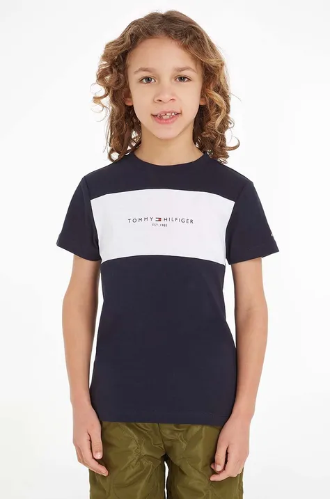 Tommy Hilfiger t-shirt bawełniany dziecięcy kolor granatowy z nadrukiem