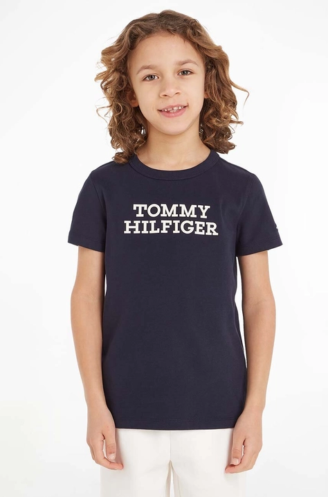 Dječja pamučna majica kratkih rukava Tommy Hilfiger boja: tamno plava, s tiskom