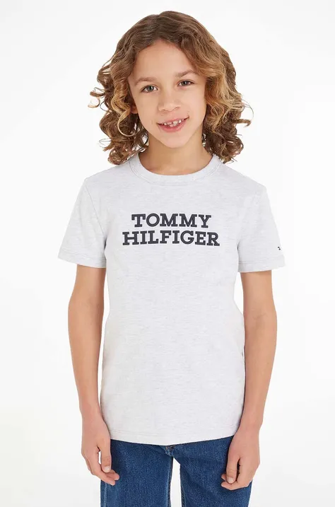 Детская хлопковая футболка Tommy Hilfiger цвет серый с принтом