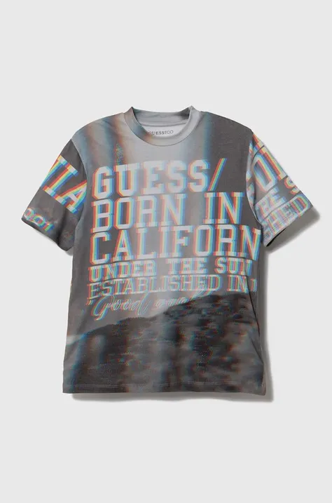 Otroška bombažna kratka majica Guess siva barva
