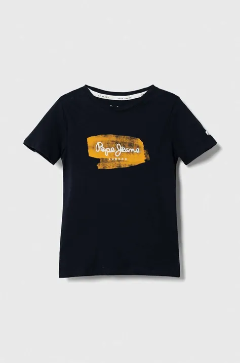 Pepe Jeans t-shirt bawełniany dziecięcy kolor granatowy z nadrukiem