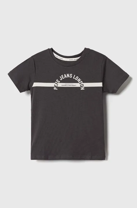 Дитяча бавовняна футболка Pepe Jeans колір сірий з принтом