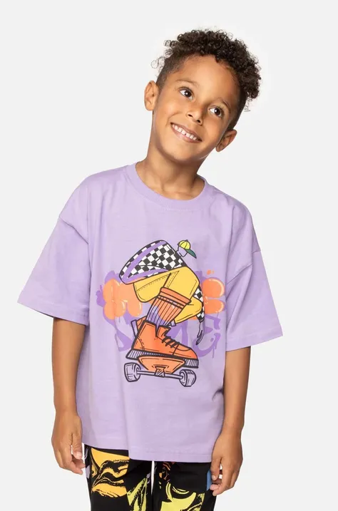 Coccodrillo t-shirt bawełniany dziecięcy kolor fioletowy z nadrukiem