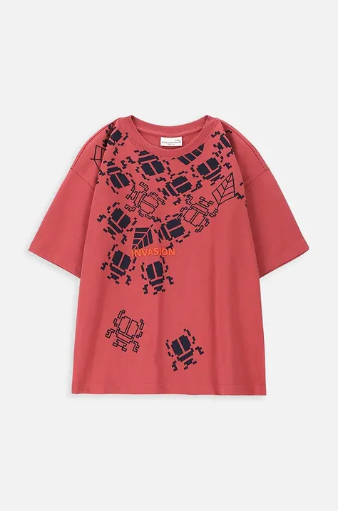 Coccodrillo t-shirt bawełniany dziecięcy kolor bordowy z nadrukiem