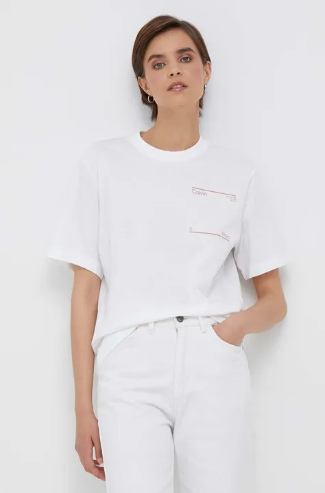 Bavlnené tričko Calvin Klein béžová farba
