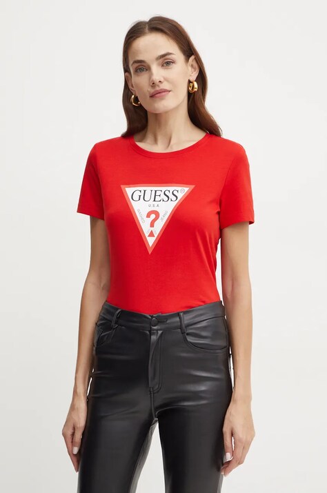 Guess tricou din bumbac culoarea rosu