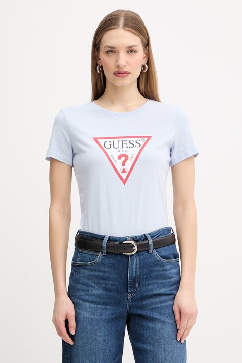 Guess t-shirt bawełniany damski kolor niebieski W1YI1B I3Z14