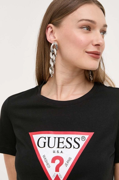 Guess t-shirt bawełniany kolor czarny W1YI1B I3Z14