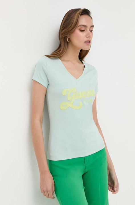 Guess t-shirt damski kolor zielony