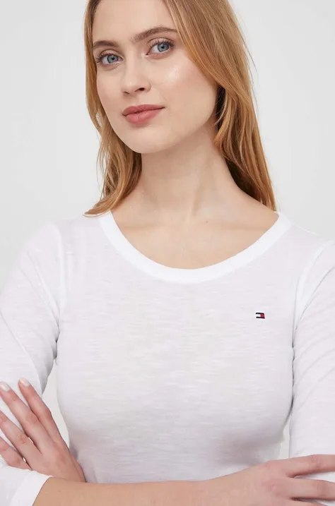 Βαμβακερή μπλούζα με μακριά μανίκια Tommy Hilfiger χρώμα: άσπρο