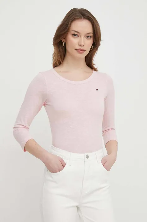 Tommy Hilfiger top a maniche lunghe in cotone colore rosa