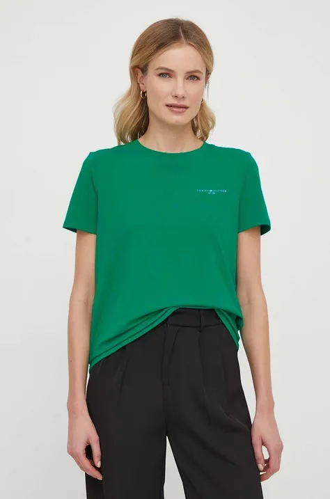 Tričko Tommy Hilfiger dámsky,zelená farba,WW0WW37877