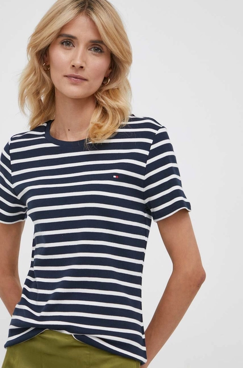 Bavlnené tričko Tommy Hilfiger tmavomodrá farba