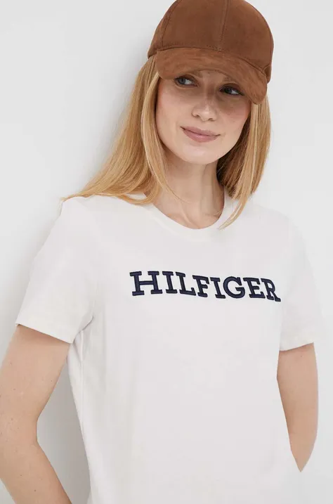 Хлопковая футболка Tommy Hilfiger цвет бежевый