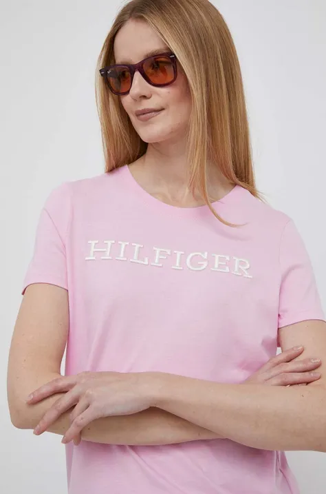 Tommy Hilfiger pamut póló rózsaszín